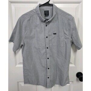RVCA Button Down Gray Shirt Medium Slim Fit Short Sleeve Men's Cotton Blend